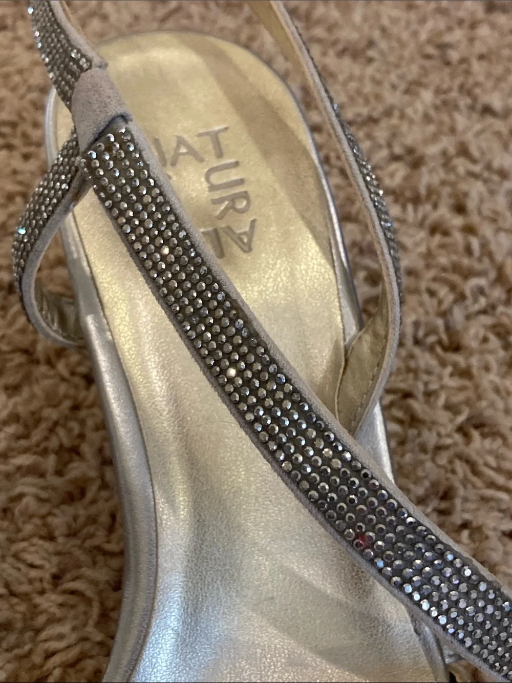 Naturalizer Silver Rhinestone Strappy Slingback Sandals